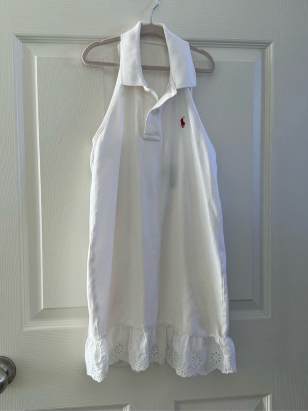 Ralph Lauren White Sleeveless Polo Dress with Red Pony